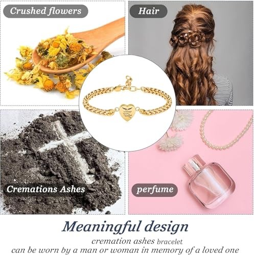 Heart Cremation Memorial Urn Bracelet for Ashes for Women Stainless Steel Gold