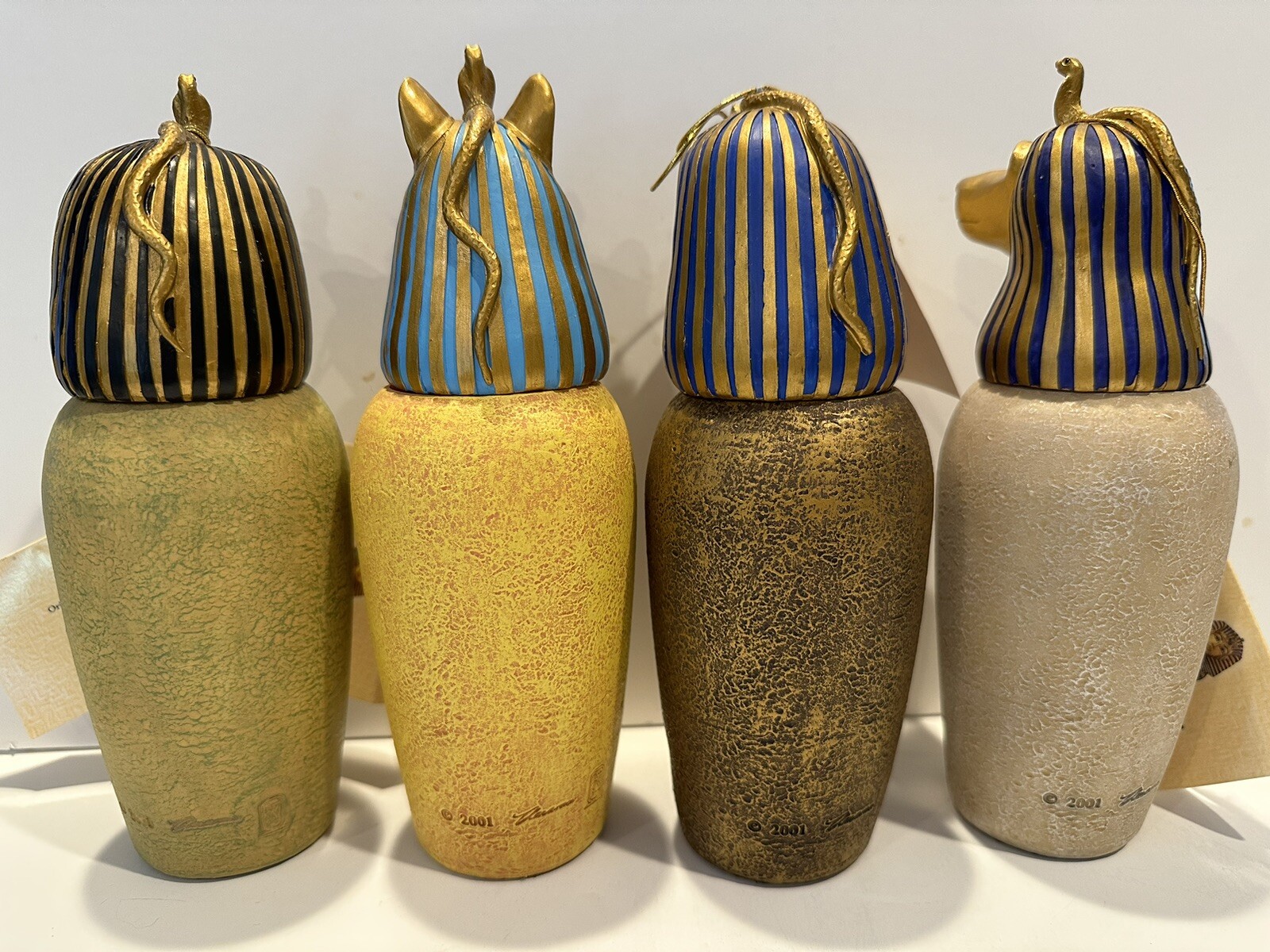 Veronese Egyptian ~ Set of 4 7″ Resin Caponic Jars w/Hang Tags ~ MINT ~ HTF