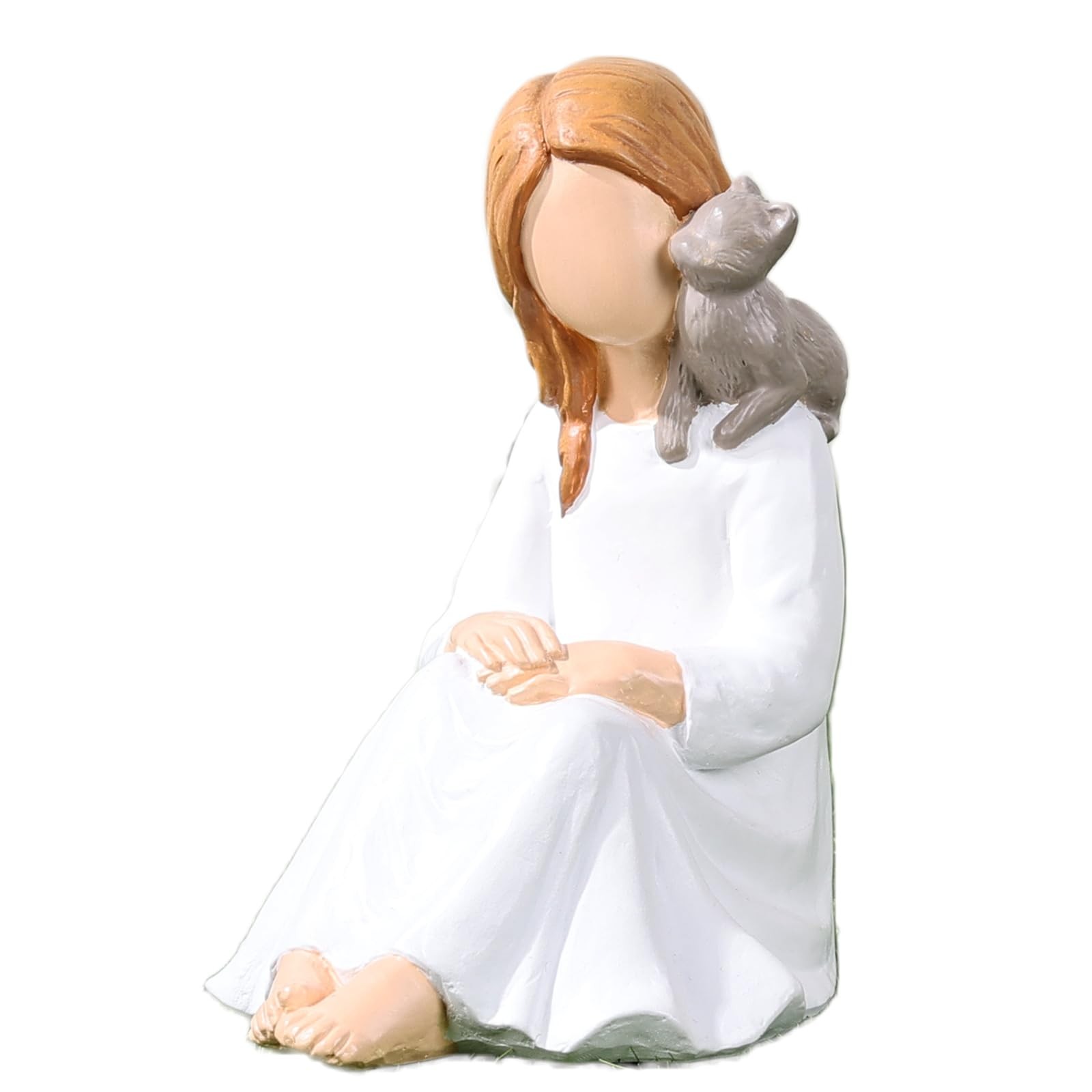 Girl with Cat Figurine, Resin Cat Memorial Statue – Hand-Painted Cat Remembra…