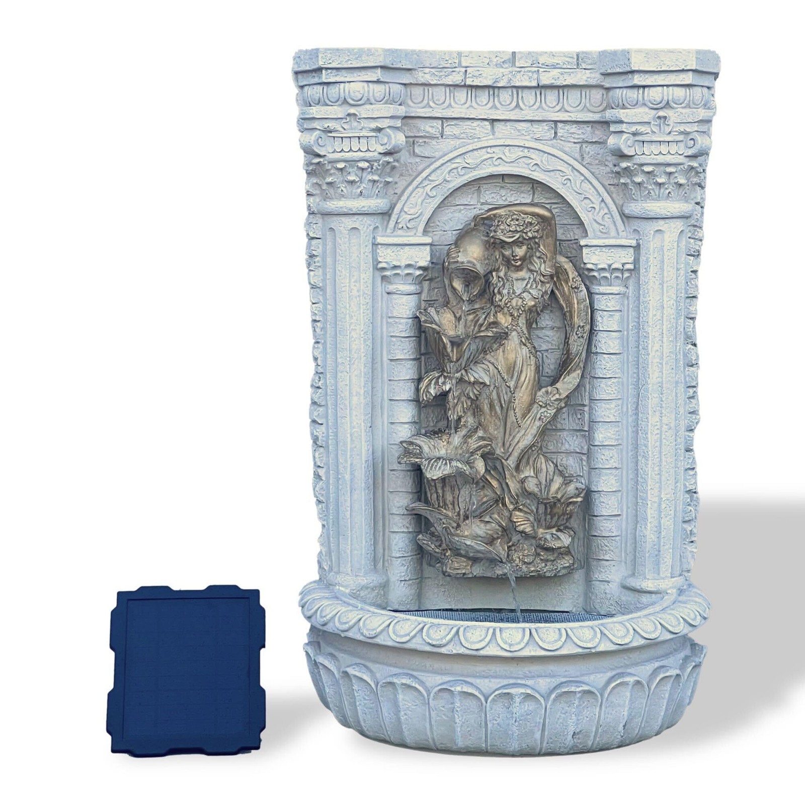 XBrand 30.3″ Solar Outdoor Wall Water Fountain with Gold Flower Maiden Statue…