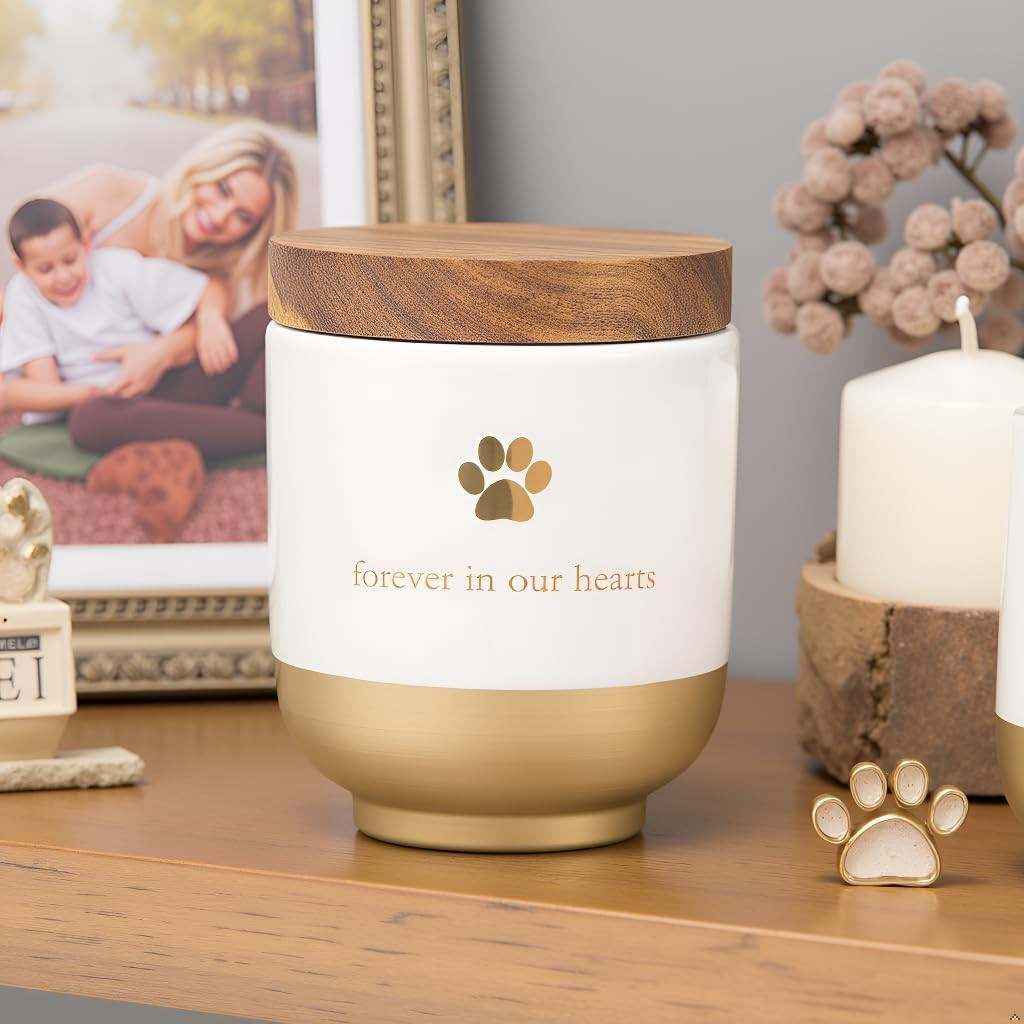 Pet Ceramic Forever in Our Hearts Urn, Pet Memorial, Dog or Cat Keepsake Urn, Ra