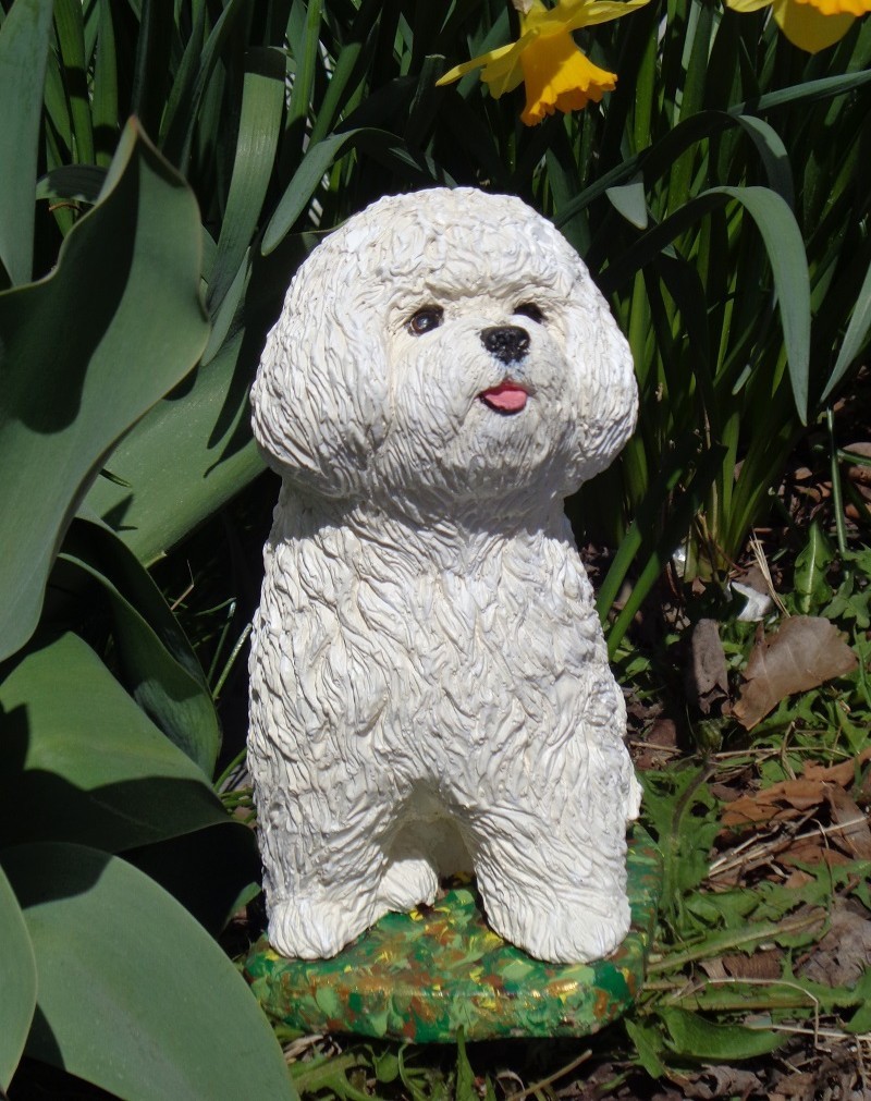 Bichon Frise Concrete 9.5″ Pet Loss Memorial Stone Garden Decor Dog Mom Gift