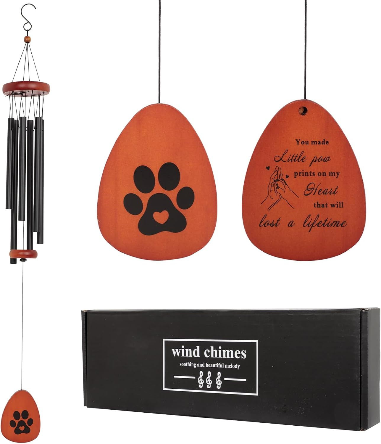 Pet Memorial Wind Chime, Black Sympathy Wind Chime for Dog or Cat Loss, Outdoor