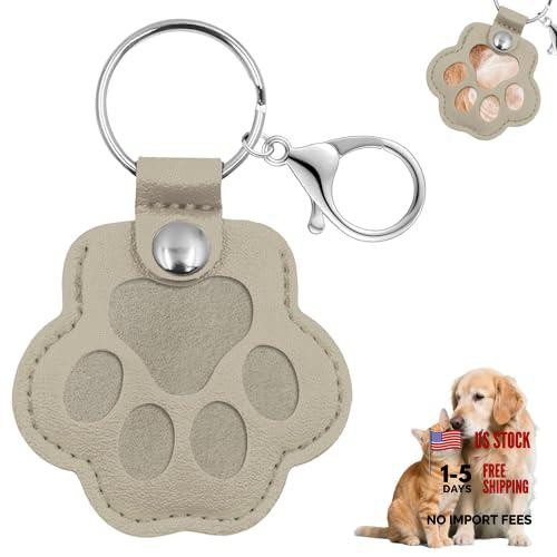 Pet Memorial Gifts for Dogs Cats, Leather Paw Print Pet Fur Keepsake Gray
