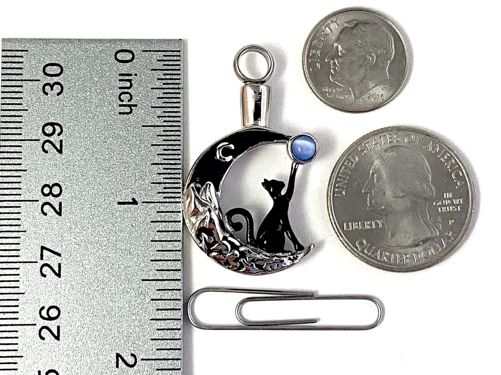 Black Cat Moon Stone Cremation Necklace Holds Ashes Urn Pendant Jewelry Gift Lov