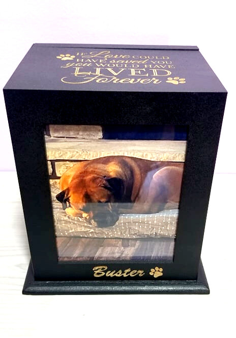 Pet Urn Memorial Custom Engraved | Cat & Dog Wood Cremation Box + Pet Loss Quote