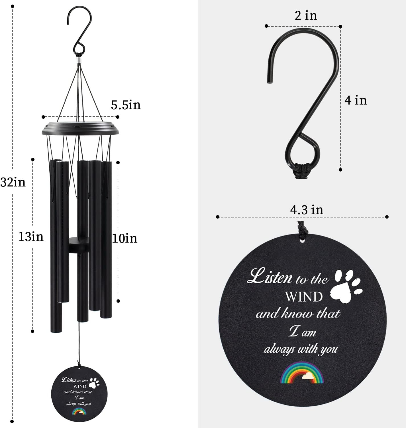 Dog Memorial Gifts Sympathy Wind Chime for Pet Loss Gifts, Cat Wind Chimes for a