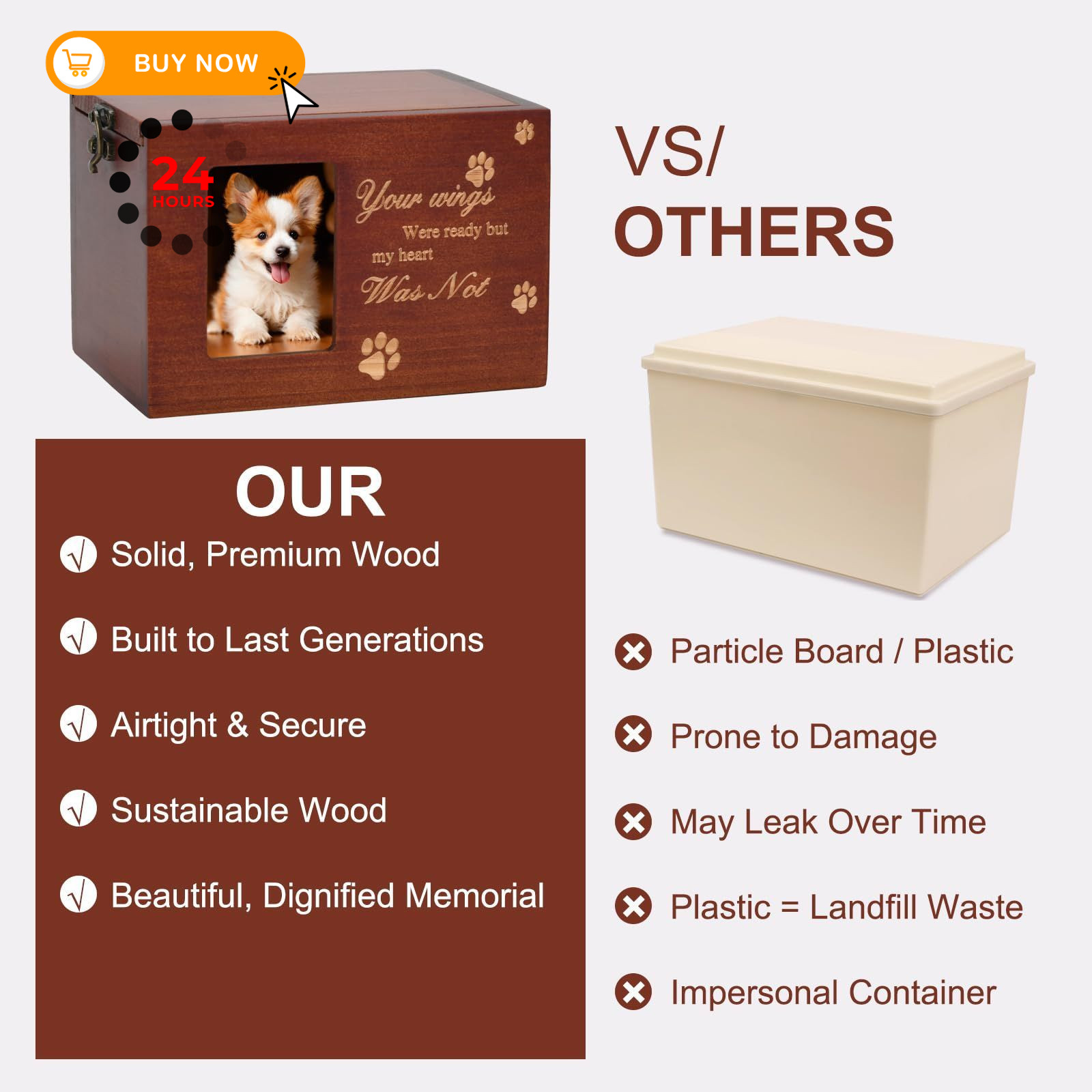 MFBJXC Pet Memorial Urns for Dog or Cat Ashes, Large Wooden Funeral Brown