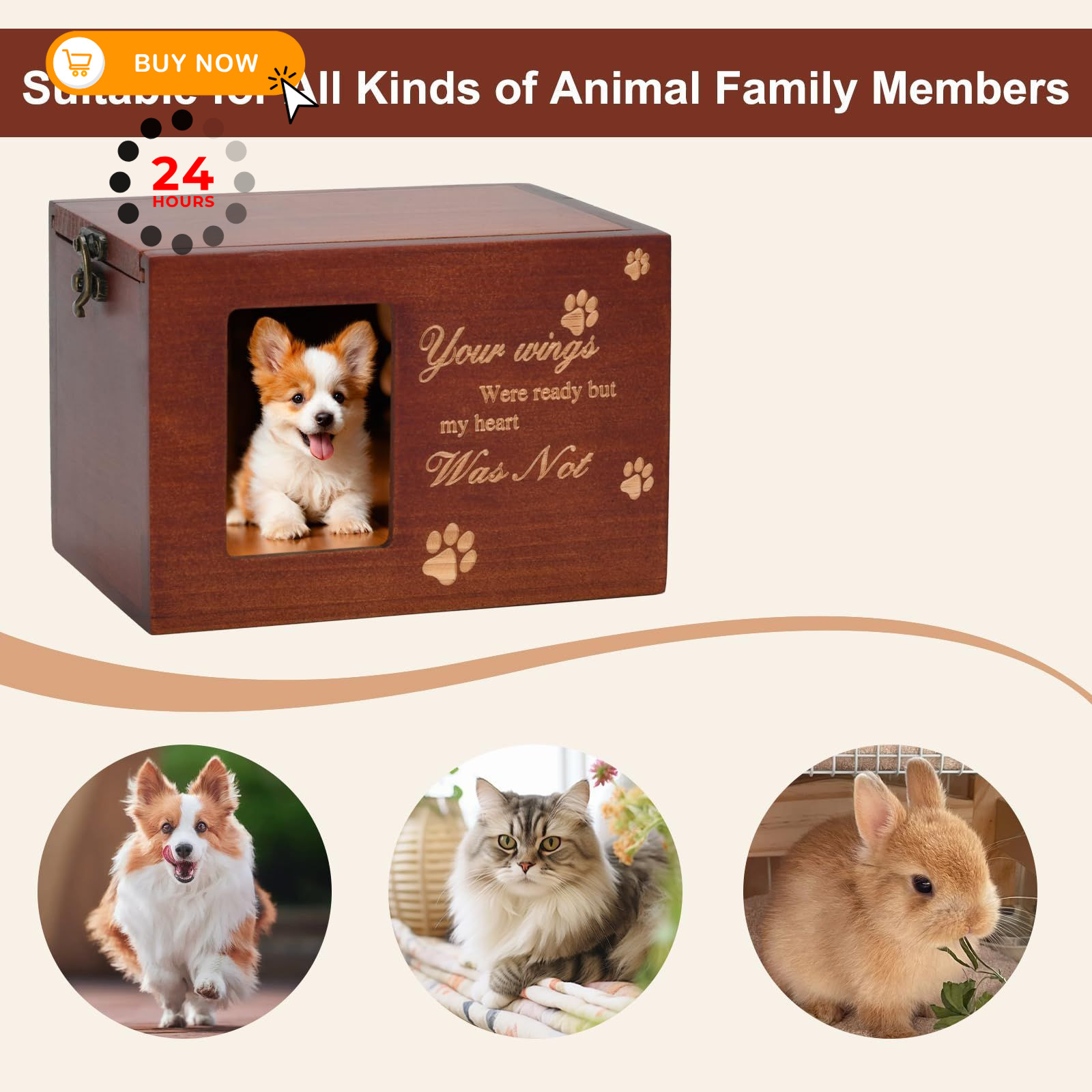MFBJXC Pet Memorial Urns for Dog or Cat Ashes, Large Wooden Funeral Brown
