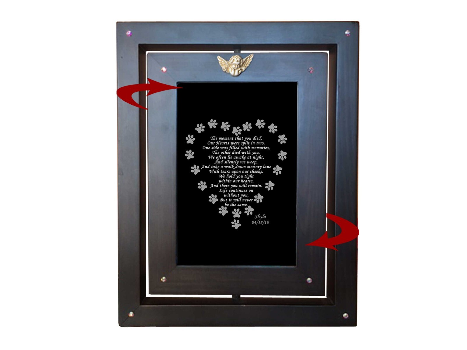 Rotating Pet Memorial Frame w/ Engraved 4×6 Poem Plate Choose Poem and Design