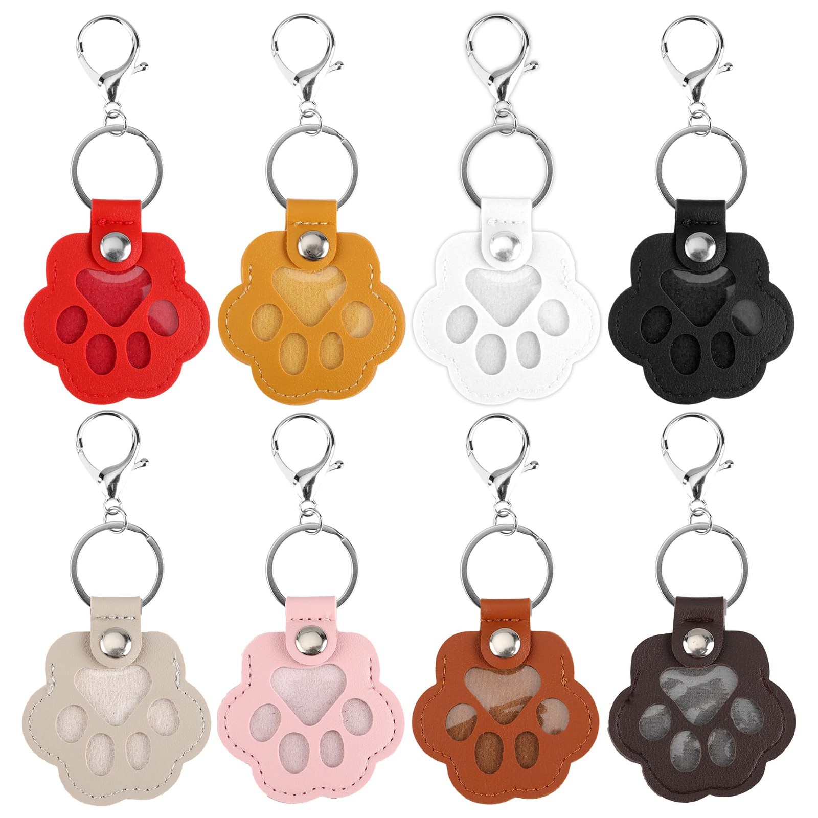 8 Pcs Pet Paw Shaped Leather Keychain with Lobster Clasp,Pet Hair Keychain Se…