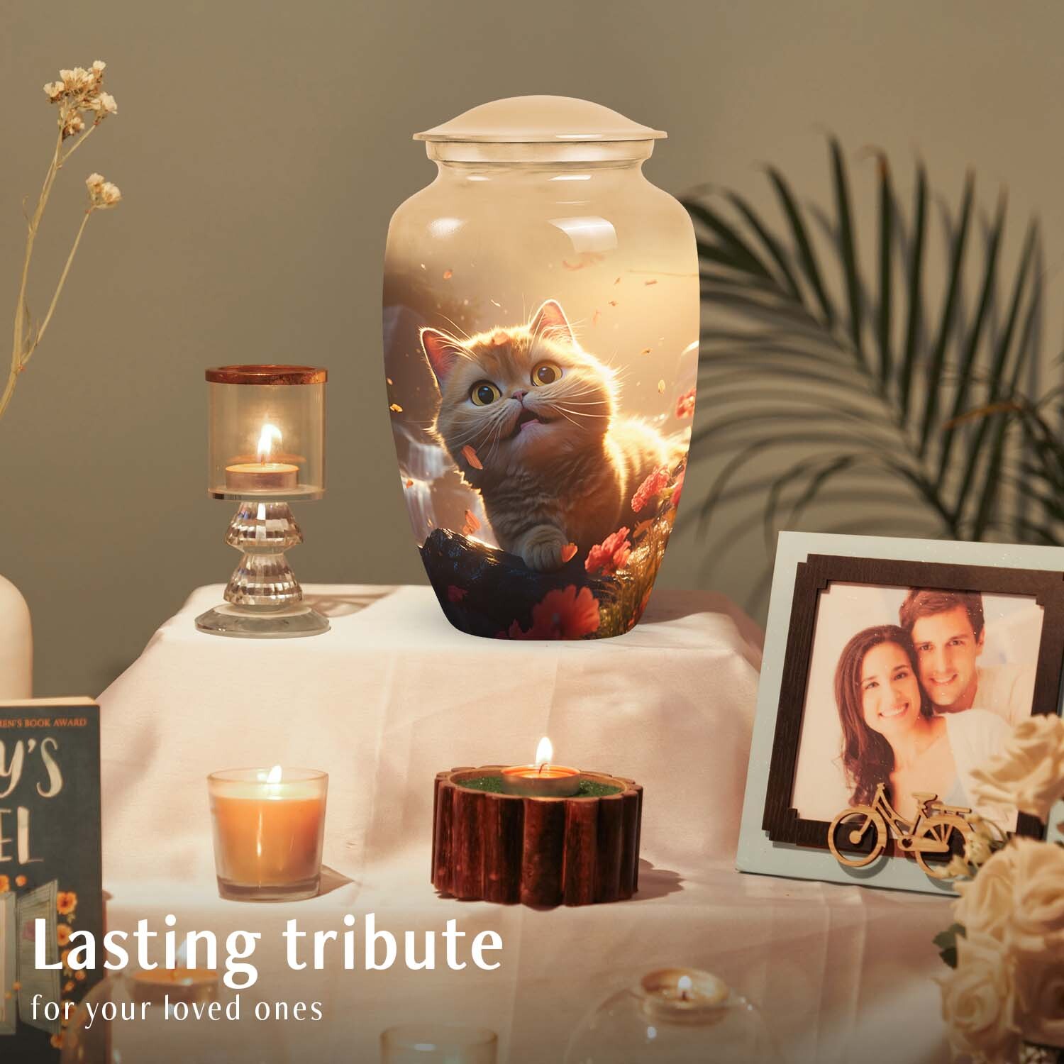Classic Cat Design Pet Cremation Urn | Container For Cat Ashes
