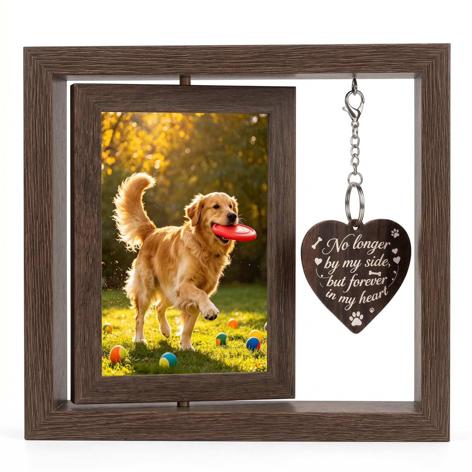 Dog Memorial Gifts for Loss of Dog – Brown 4×6 Rotating Wooden Picture Frame …