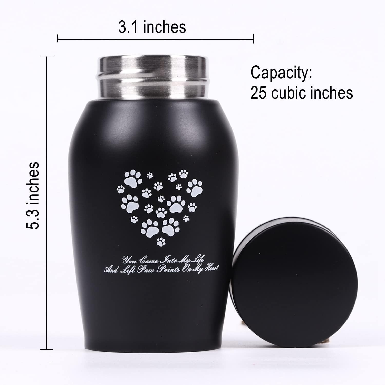 Elegant Black Stainless Steel Pet Urn for Dog & Cat Ashes – 25 Cubic Inches