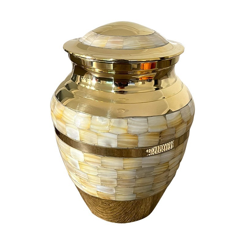 Pearl Petal Adult Brass Cremation Urn for Ashes – Elegant Mother of Pearl Memory