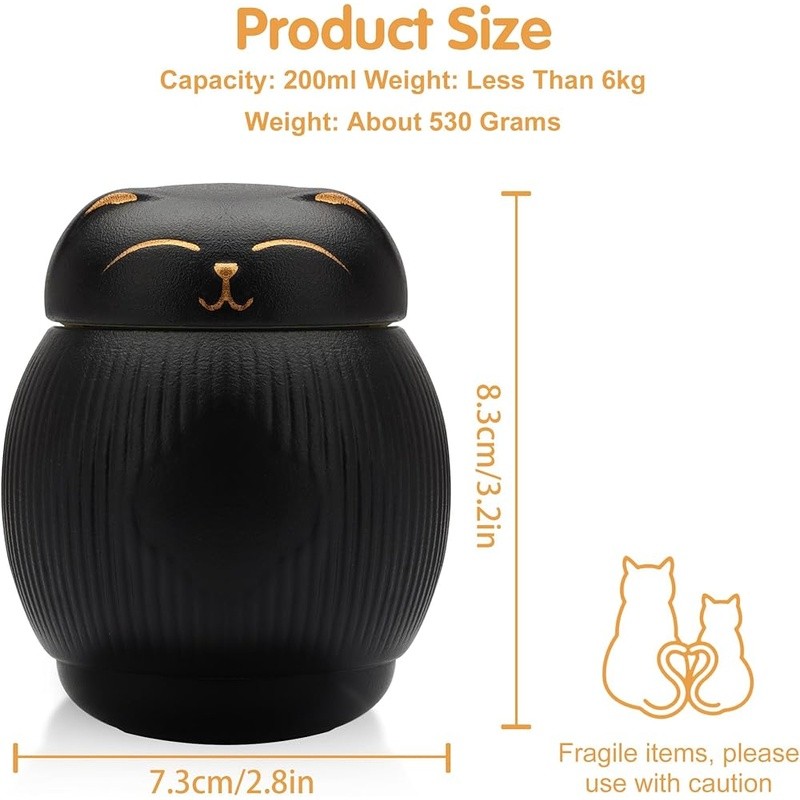 Mini Cat Urn Cute Smiling Kitten Design Ceramic Pet Ashes Memorial Keepsake New