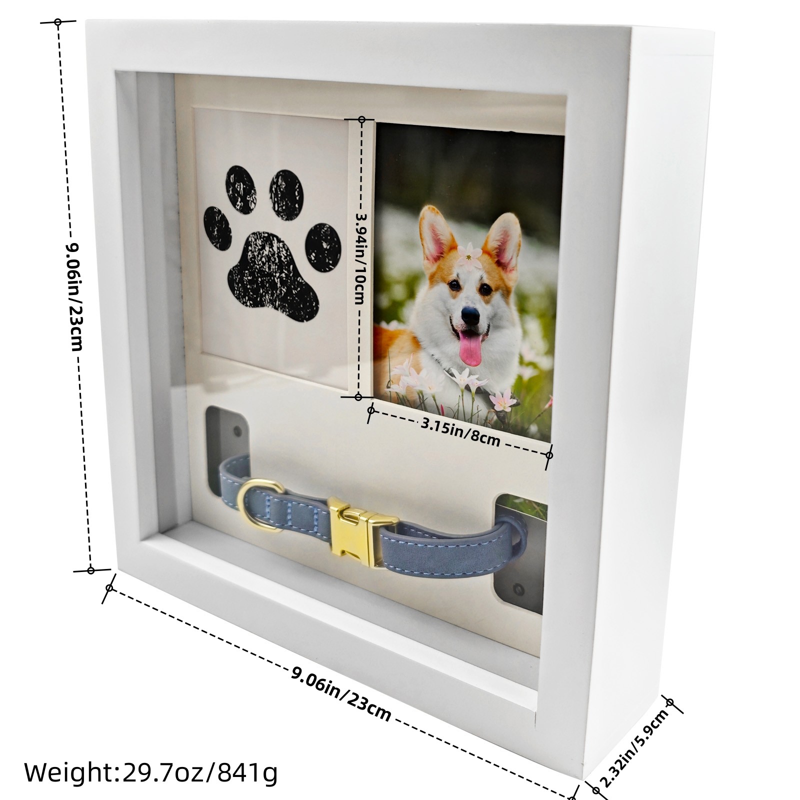 White Pet Memorial Picture Frame Pet Paw Print Impression Kit 9*9in For Dog&Cat