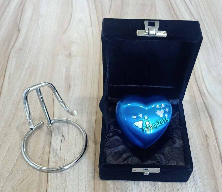 Small Sky Blue Heart Pocket Urn, Memorial Ashes Keepsake pet Mini Urn, Cremation