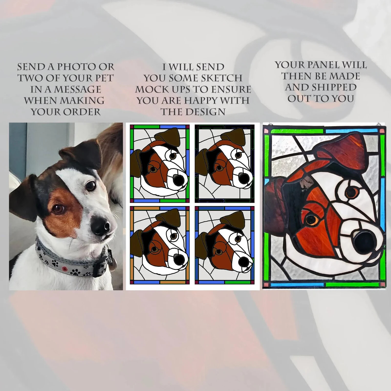 Custom Stained Glass Pet Portrait Panel – Dog Cat Memorial Keepsake – Handmade