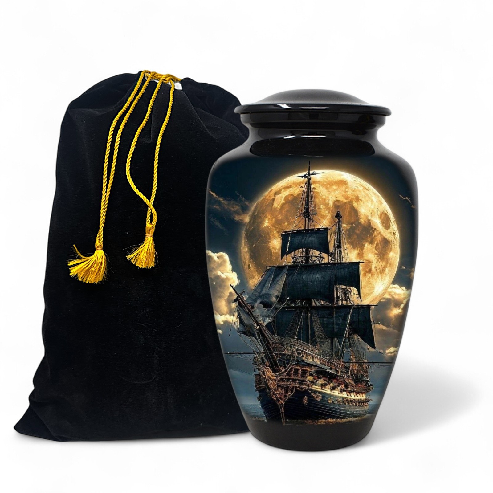Large Adult Urn for Human Ashes Pirate Ship Full Moon Urn with Bag
