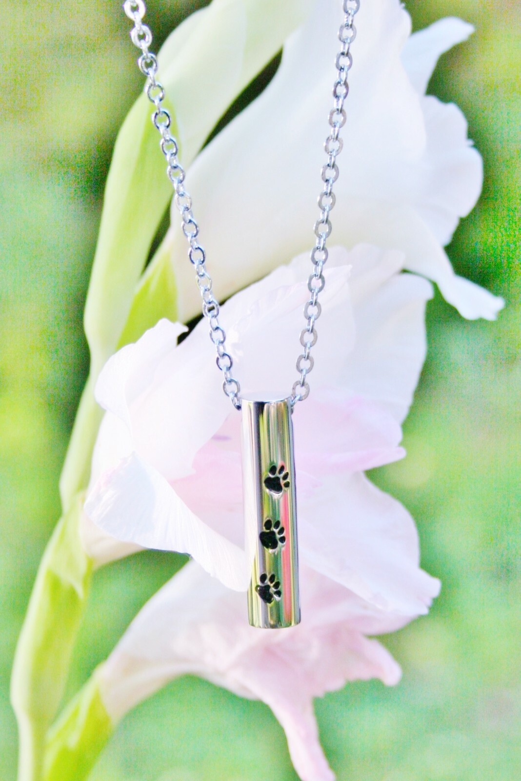 Small Vial Pet Cremation Necklace Pendant Urn for Ashes Dog Cat Paw Prints Gift