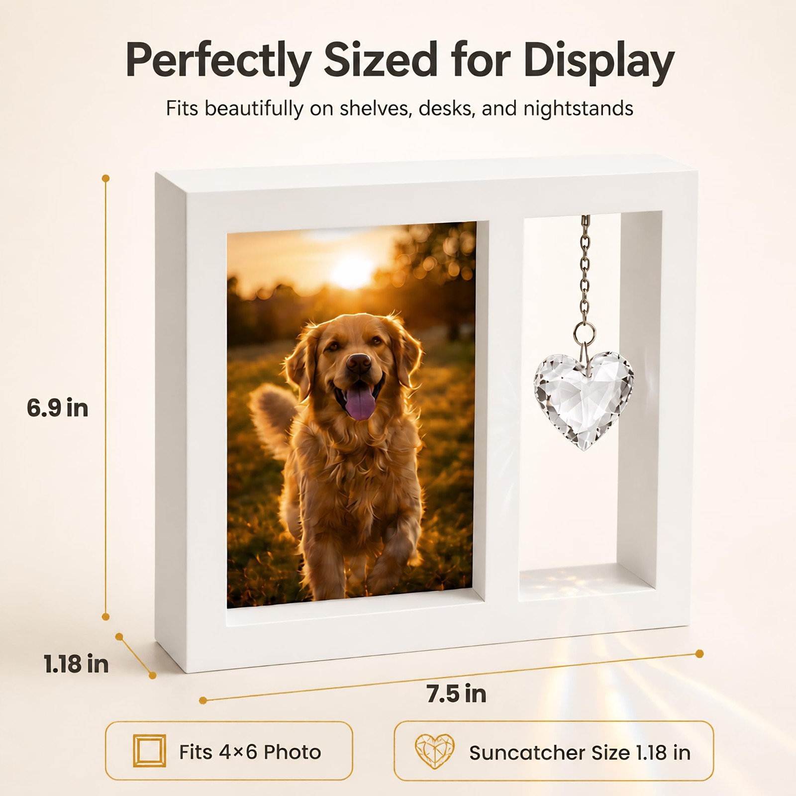 Dog Memorial Gifts for Loss of Dog: 4×6 Wooden Picture Frame with Crystal Hea…