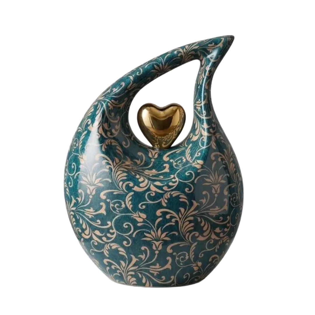 Large Floral Teardrop Cremation Memorial 10” Urn for Human Ashes Male Female