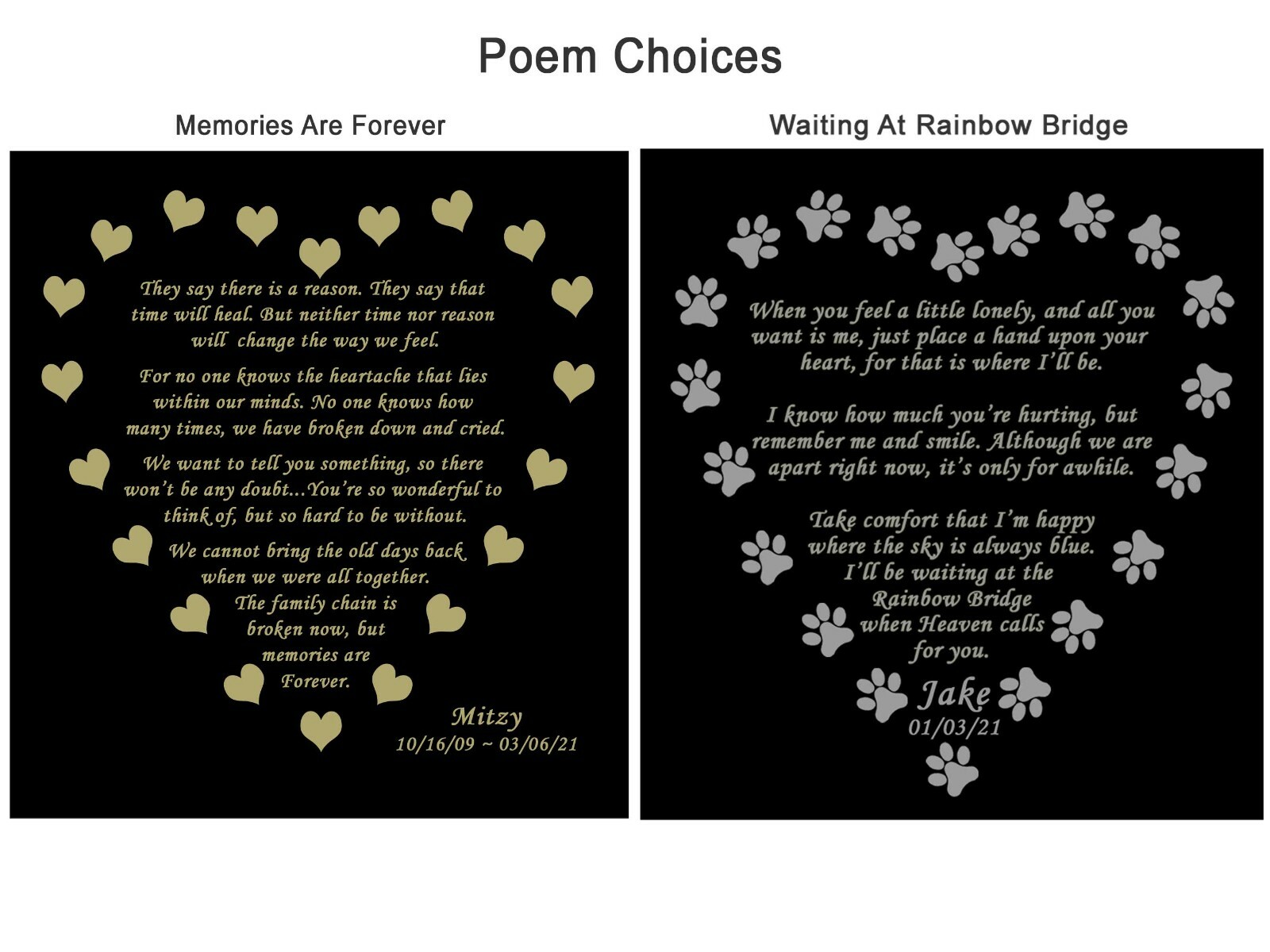 Rotating Pet Memorial Frame w/ Engraved 4×6 Poem Plate Choose Poem and Design