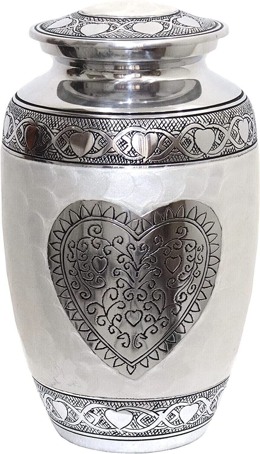 URN Silver Heart Cremation Urn for Human Ashes, Large Urns, Urns for adult ash