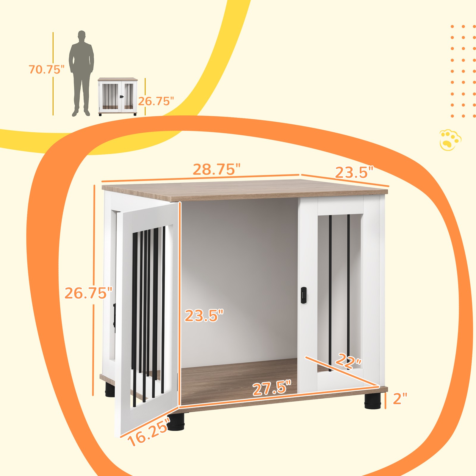 Dog Kennel Furniture Side End Table Indoor with Lockable Door, for Small and Med