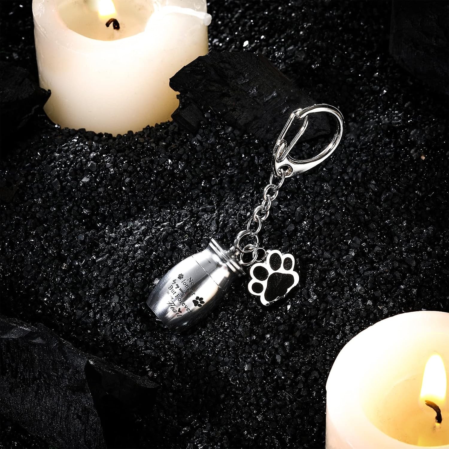Elegant Stainless Steel Pet Urn Keychain with Paw Design – 2.76″ Keepsake