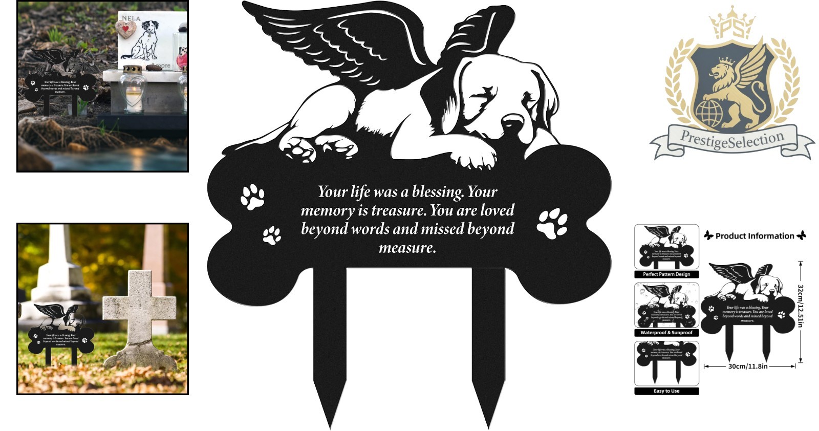 Portable 8 X 12 Metal Dog Grave Marker – Elegant Memorial Tribute for Outdoors