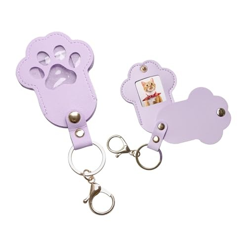 Pet Memorial Keychain Dog Paw Keepsake Photo Holder Purple
