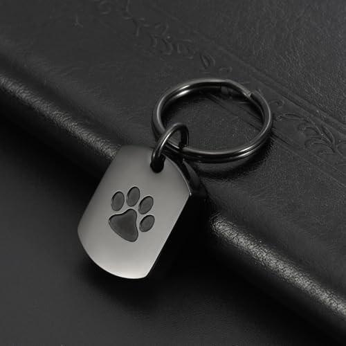 Pet Cremation Jewelry Dog Cat Paw Urn Keychain for Ashes for Women Men Black