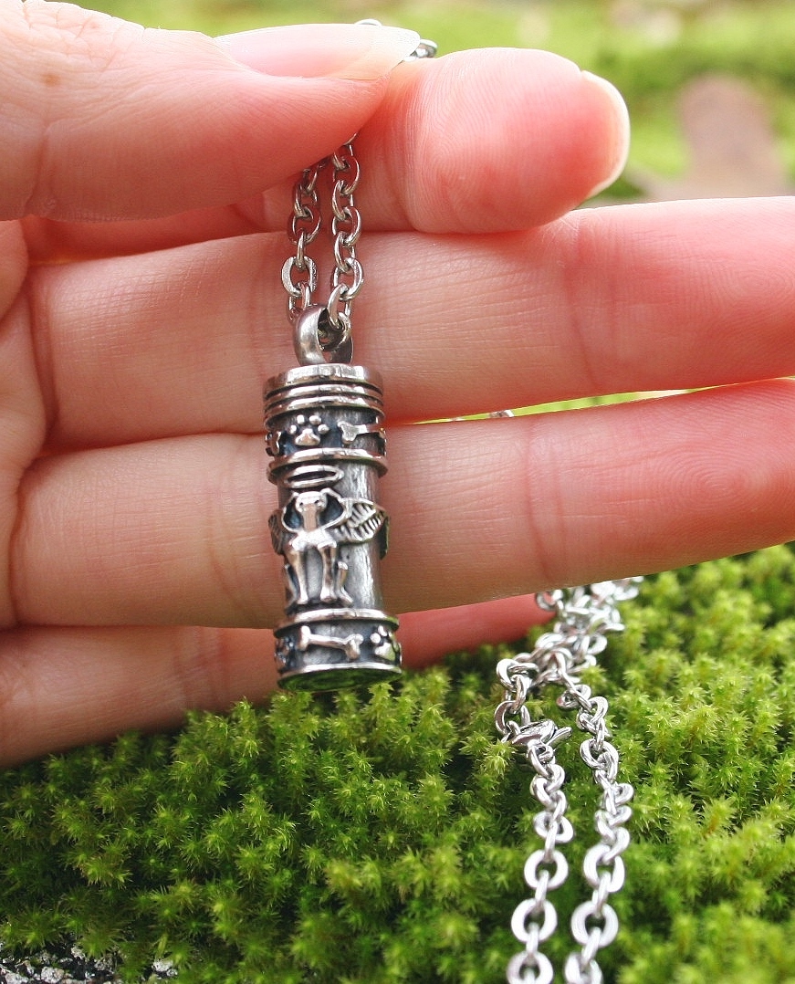 Dog Cremation Necklace Chain Jewelry Pendant Urn for Ash Small Vial Puppy Angel