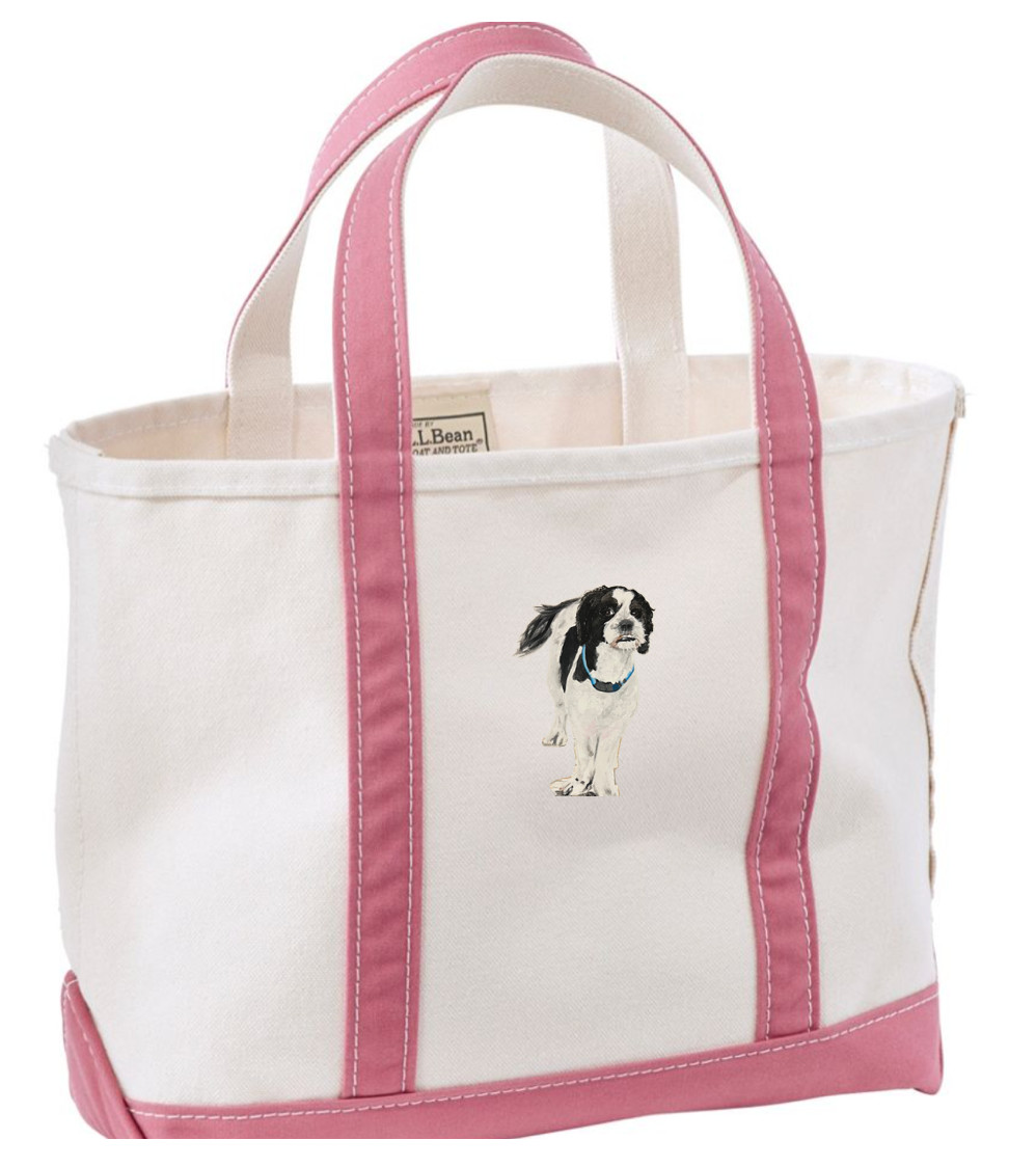 LL BEAN BOAT AND TOTE HAND BAG HAND PAINTED WITH YOUR DOG PET PORTRAIT BY ARTIST