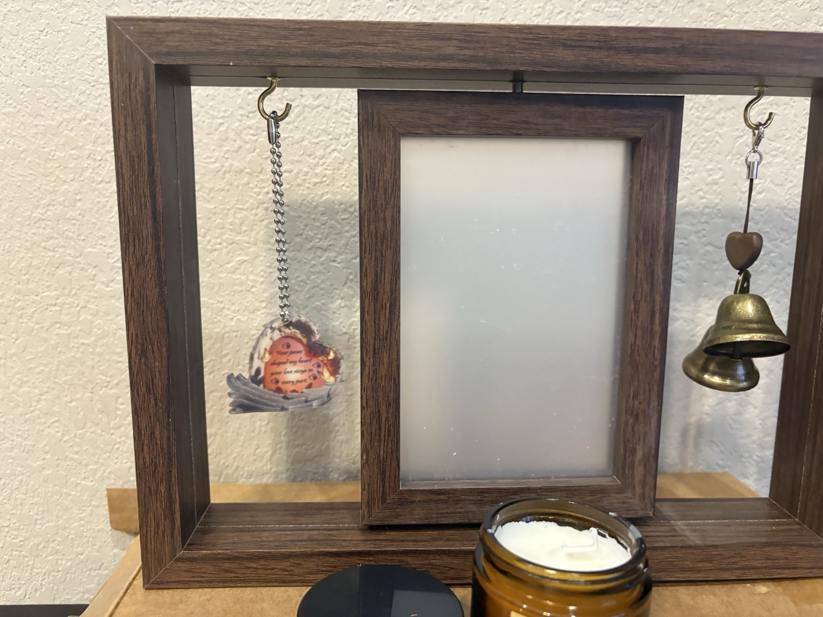 Pet Memorial Tabletop Floating/Swivel Frame With Candle, Bell, Charm 11” X 8”