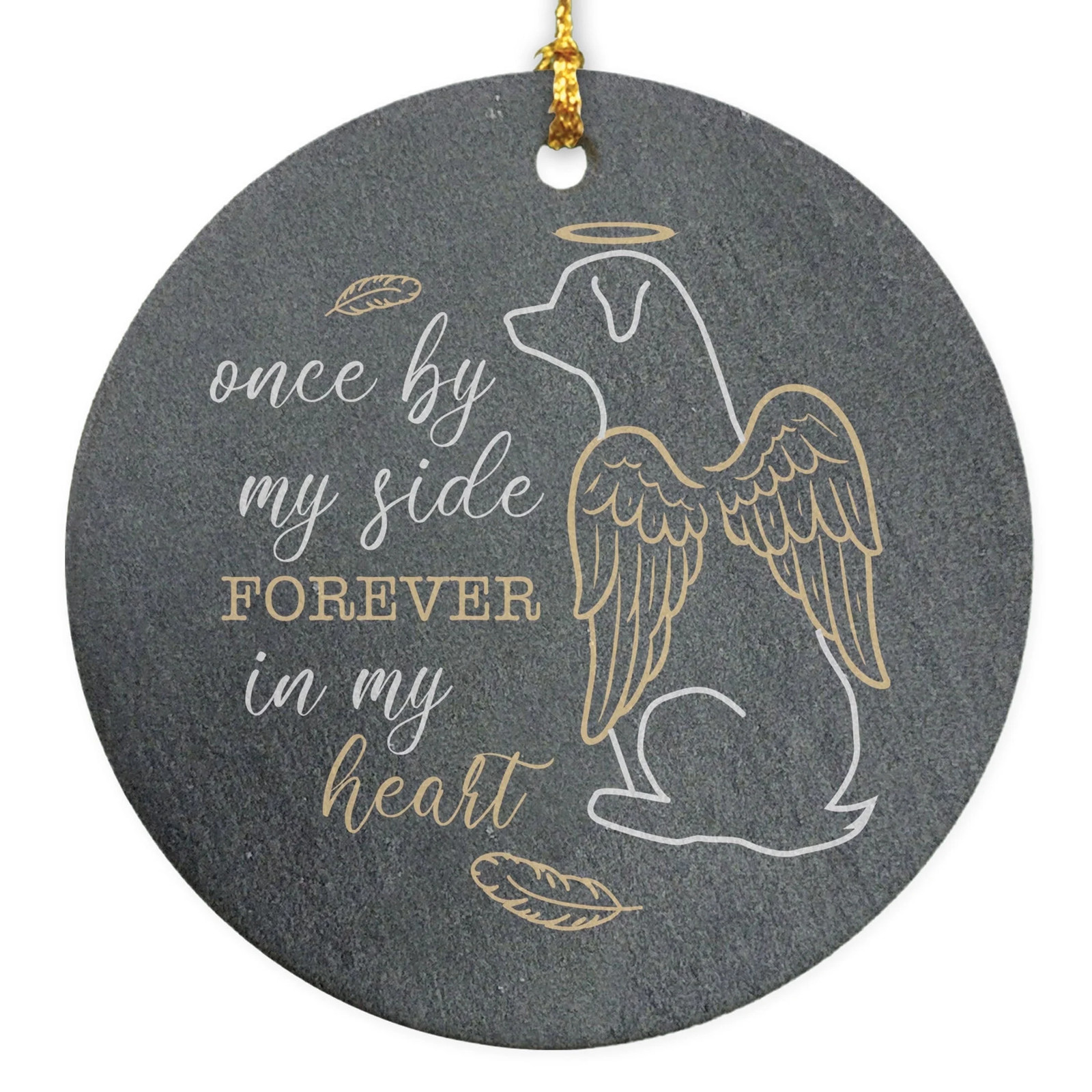 GiftsForYouNow Pet Memorial Round Ornament Faux Ceramic Angel Dog Silhouette