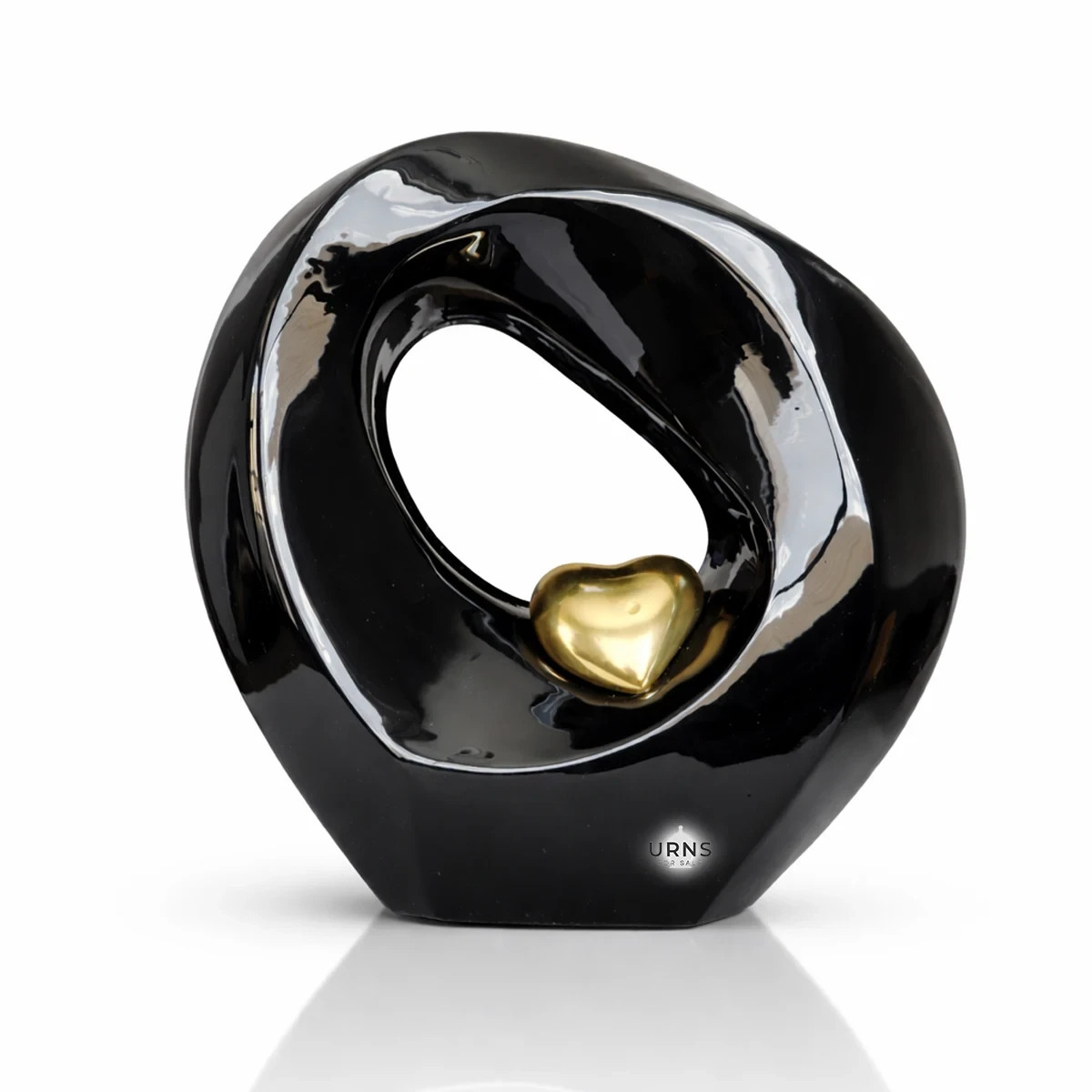 Endless Love Onyx & Gold Heart Infinity Urn for Ashes | Large Adult Funeral Urn