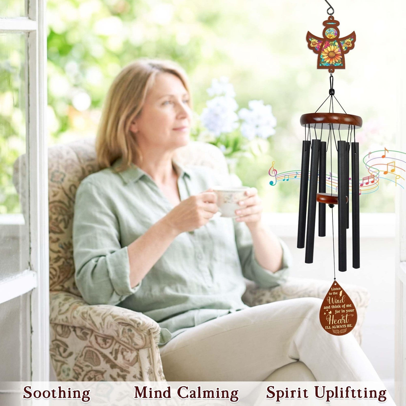 FLAGWIX Sympathy Gifts for Loss of Loved One – Memorial Angel Wind Chimes 32″…