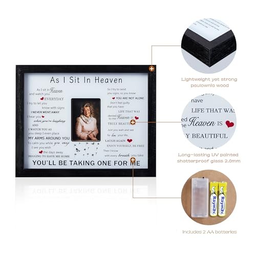 Sympathy Gift 8″ x 10″ LED Memorial Shadow Box As I Sit In Heaven Black