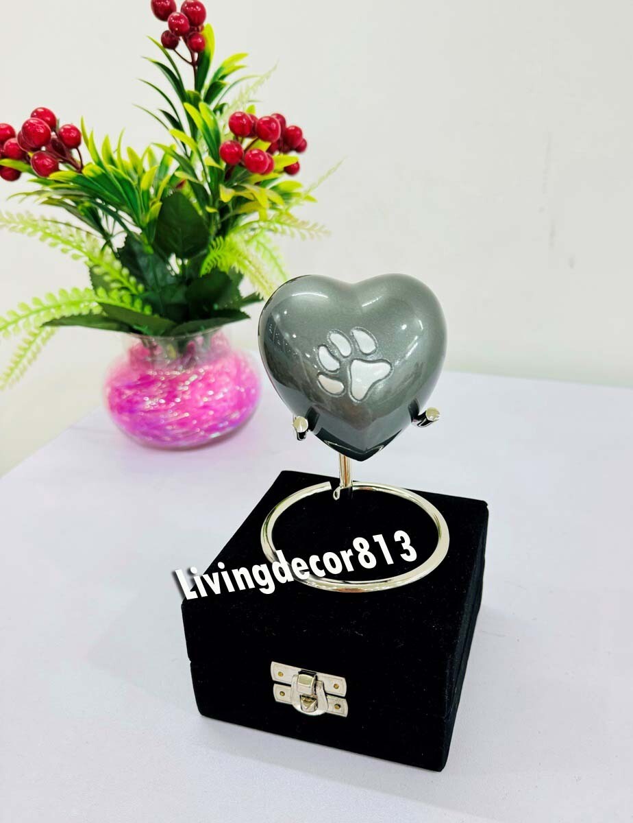 Small Foot Print Heart Shaped 3″ Pet Keepsake Urn With Stand & Box