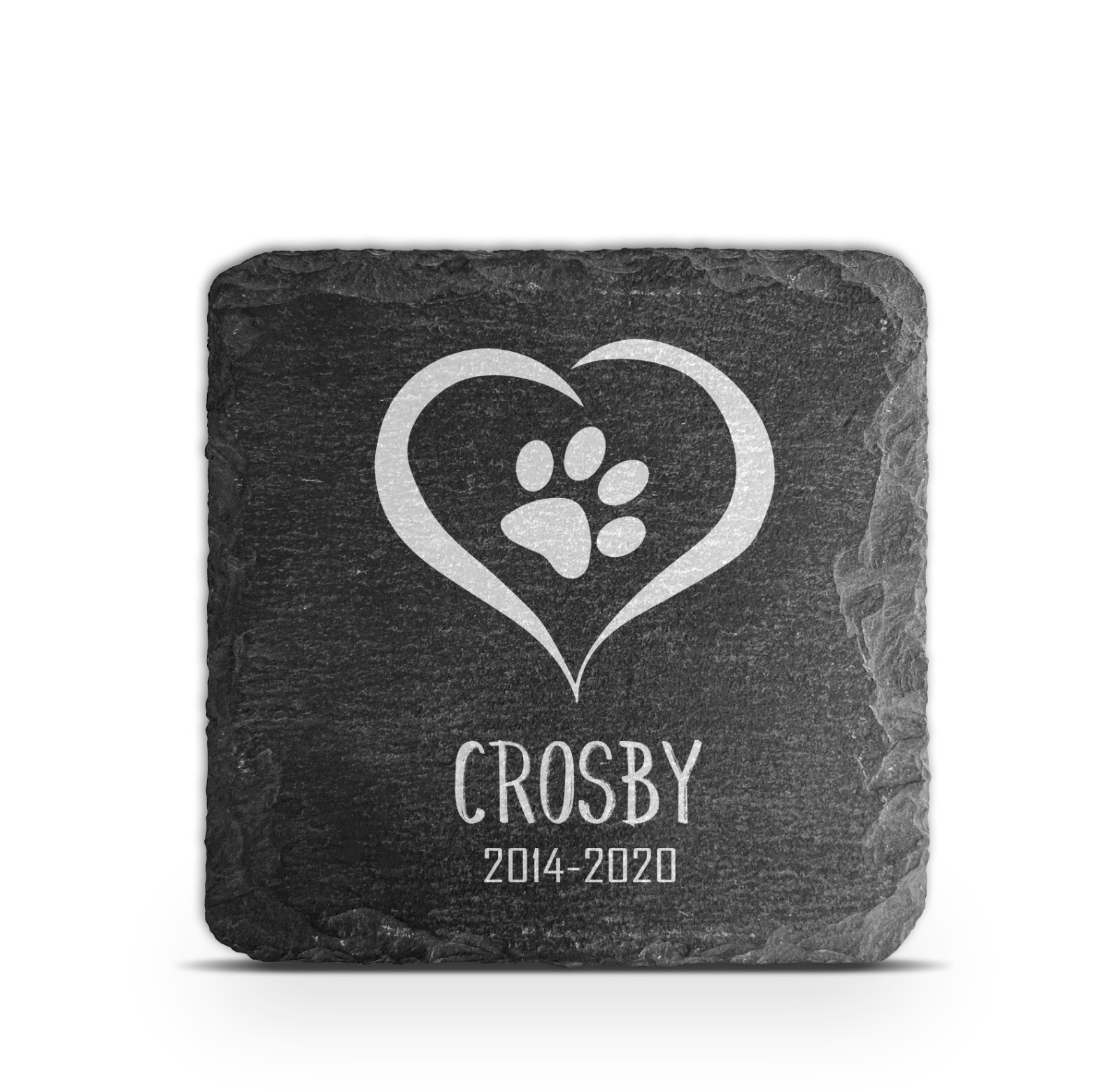 Personalised Pet Memorial Grave marker Heart & Paw Natural Slate stone 10×10 Cm