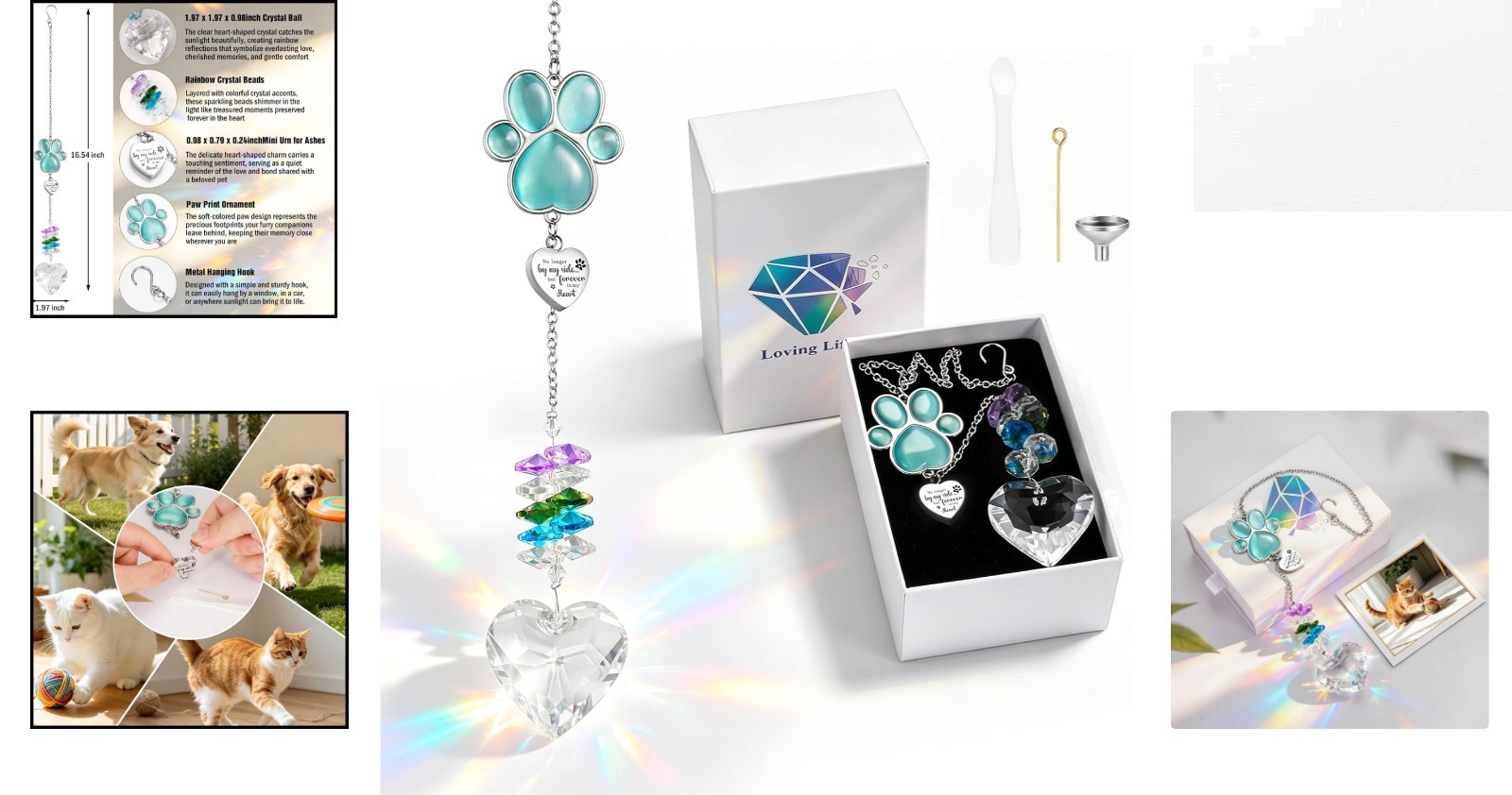 Mini Urn Keepsake for Pets – Heart Crystal Suncatcher Memorial Decoration