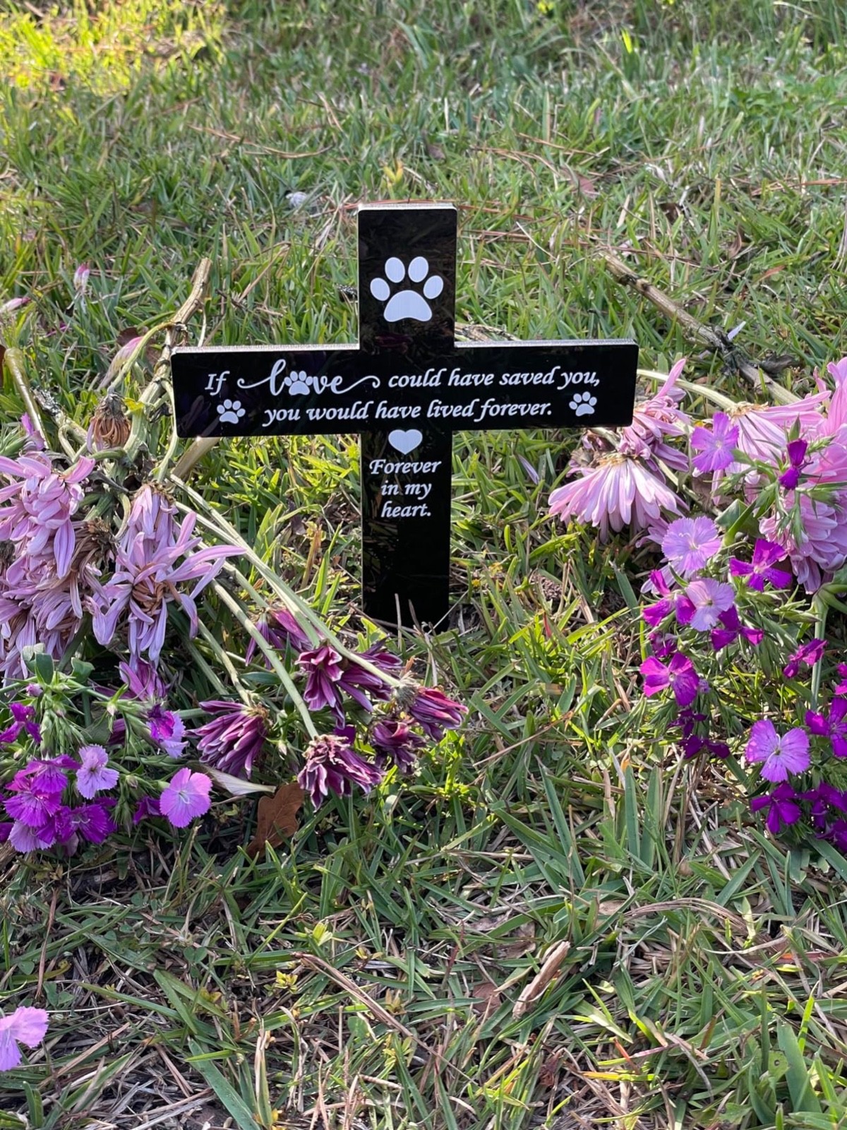 Pet Memorial Garden Cross Stake Pet Loss Dog Puppy Cat Grave Marker Inscription