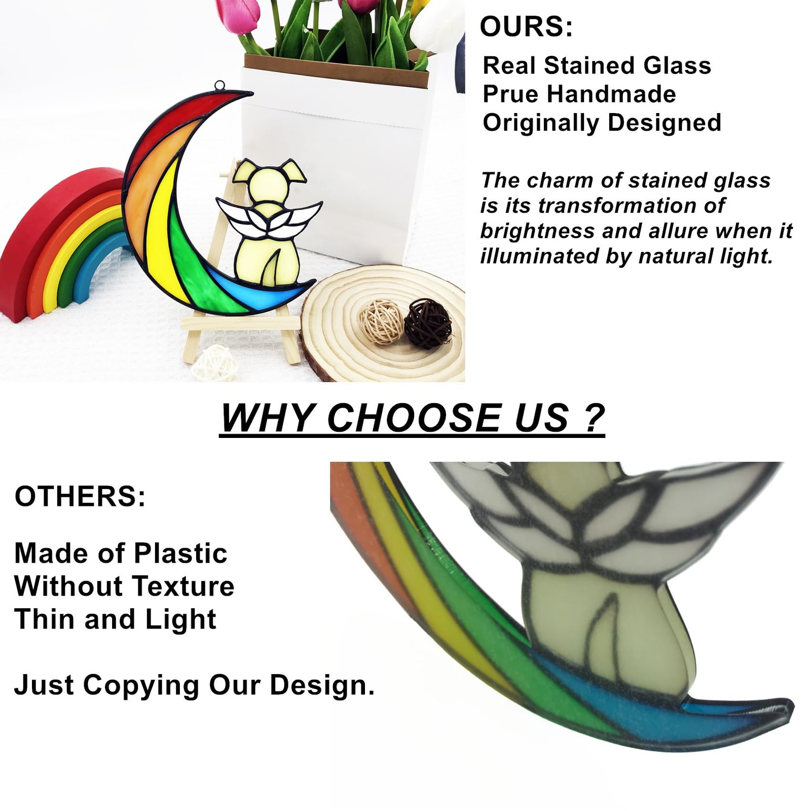 Lcensp Stained Glass Rainbow Bridge White Dog Memorial Gifts for Loss of Dog Sym