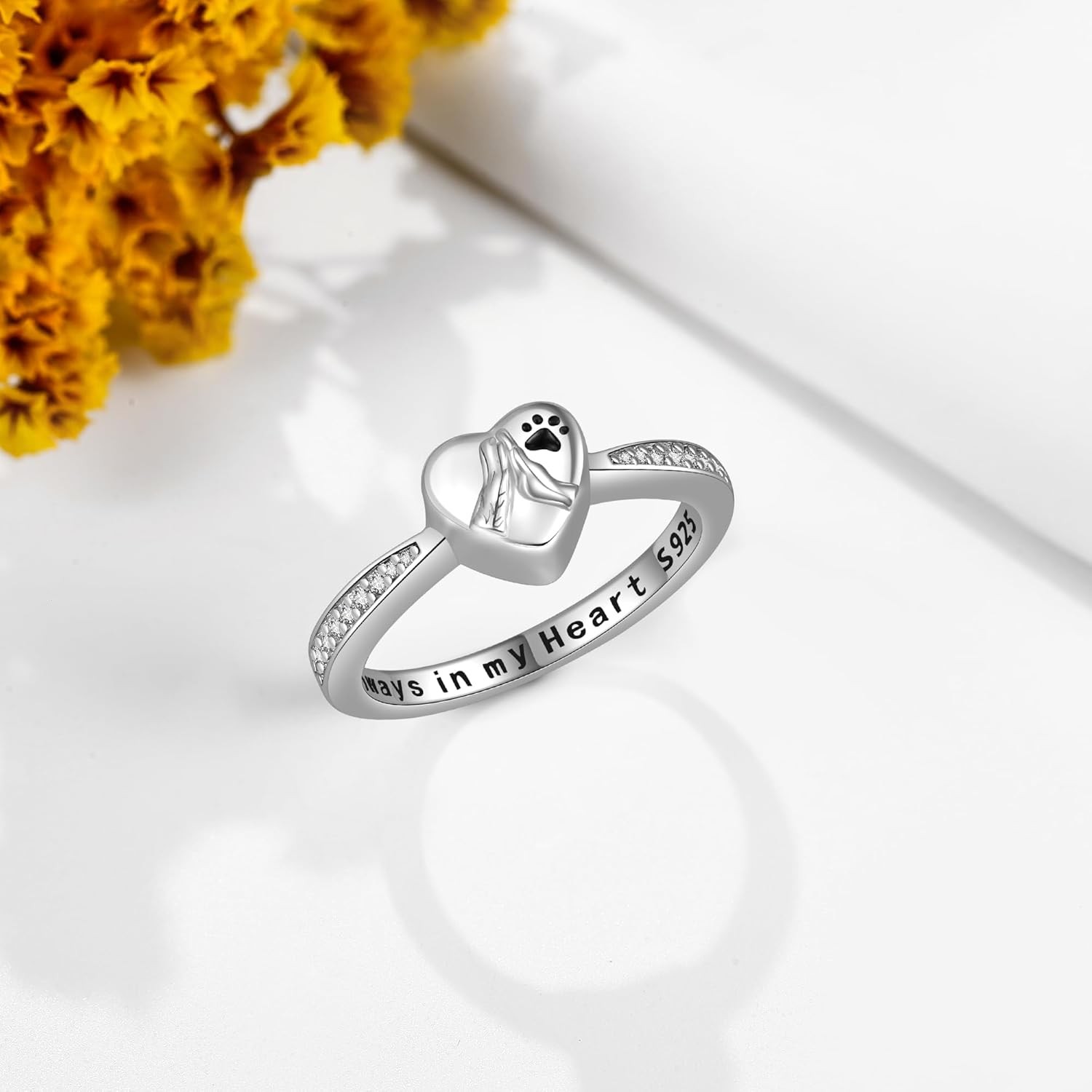 Pet Paw Print Urn Ring for Ashes 925 Sterling Silver Cremation Memorial Gifts S8