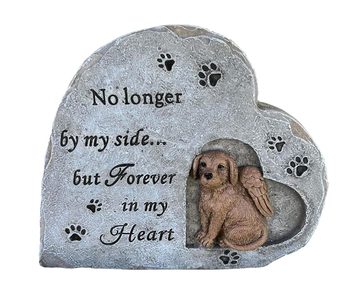 NEW No Longer By My Side Forever In My Heart Angel Dog Memorial Stone 6″ resin