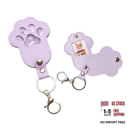 Pet Memorial Keychain Dog Paw Keepsake Photo Holder Purple