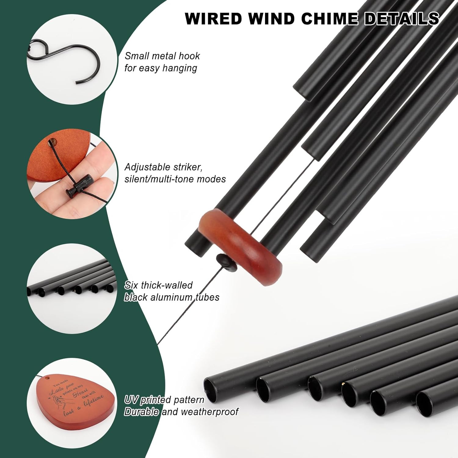 Pet Memorial Wind Chime, Black Sympathy Wind Chime for Dog or Cat Loss, Outdoor